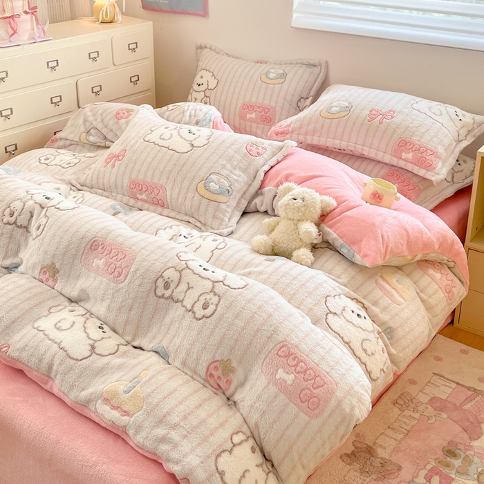 91家纺网 家纺一手货源 找家纺 川悦生活 2025新款立体雪花绒印花大床四件套系列二场景一 奶云蛋糕