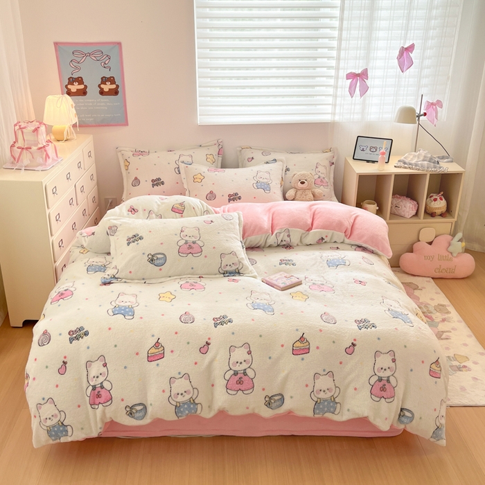 91家纺网 家纺一手货源 找家纺 川悦生活 2025新款立体雪花绒印花大床四件套系列二场景一 派对西高地