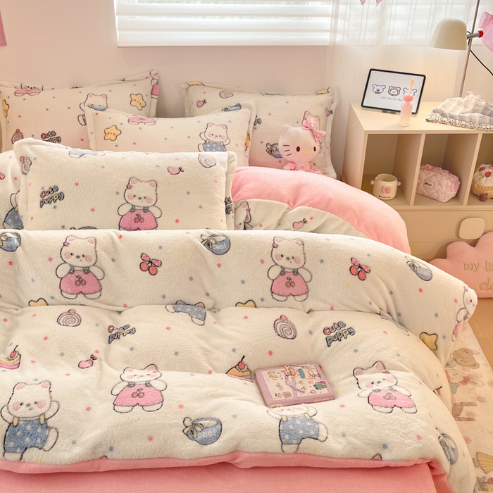 91家纺网 家纺一手货源 找家纺 川悦生活 2025新款立体雪花绒印花大床四件套系列二场景一 派对西高地