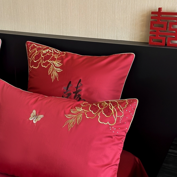 91家纺网 家纺一手货源 找家纺 （总）西西家居 2025新款大红婚庆100支长绒棉纯棉四件套-富贵花开