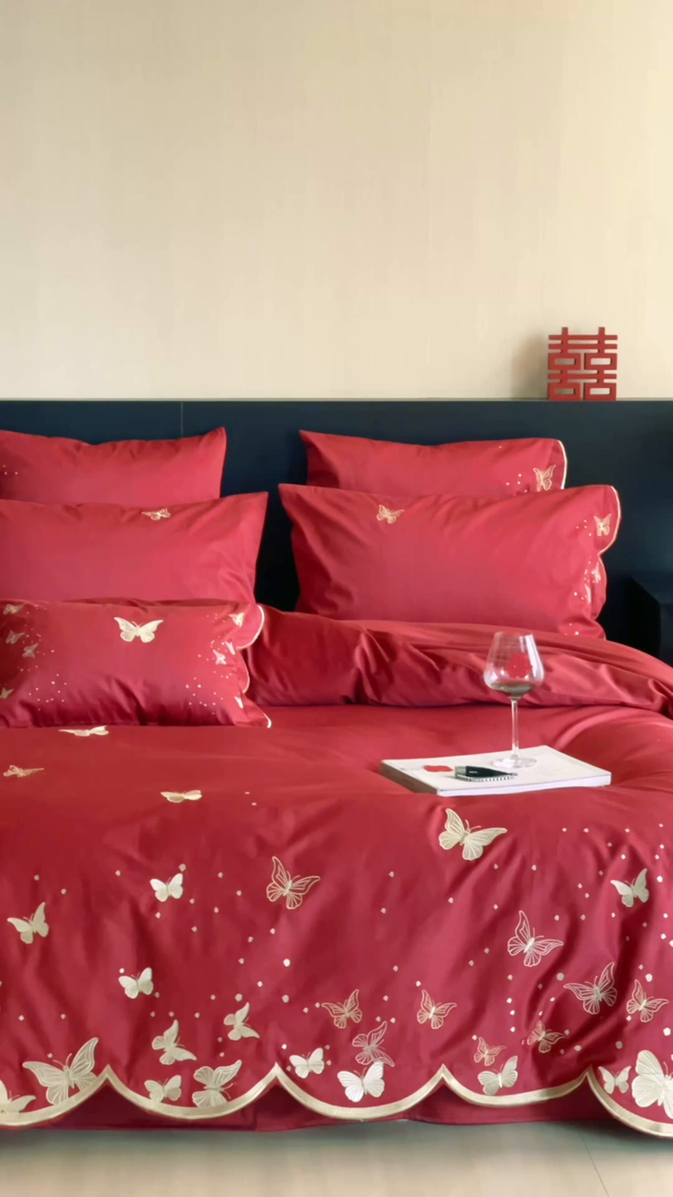 91家纺网 家纺一手货源 找家纺 （总）西西家居 2025新款大红婚庆100支长绒棉纯棉四件套-蝴蝶双禧