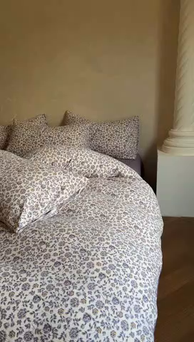 91家纺网 家纺一手货源 找家纺 美梦家纺 2025新款高克重加厚亚麻皱皱纱床盖四件套系列（提供买家秀) 花予