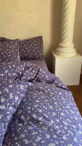 91家纺网 家纺一手货源 找家纺 美梦家纺 2025新款高克重加厚亚麻皱皱纱床盖四件套系列（提供买家秀) 紫妍