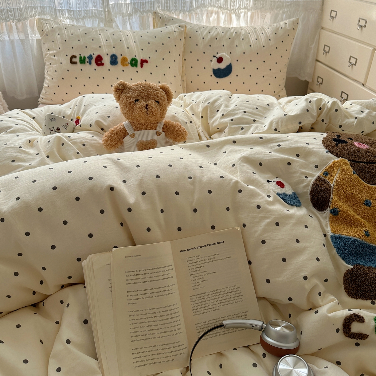 91家纺网 家纺一手货源 找家纺 盼季家纺 2025年A类毛巾绣水洗棉床上用品四件套学生宿舍床单被套三件套（含买家秀） 毛巾绣-波点塔塔