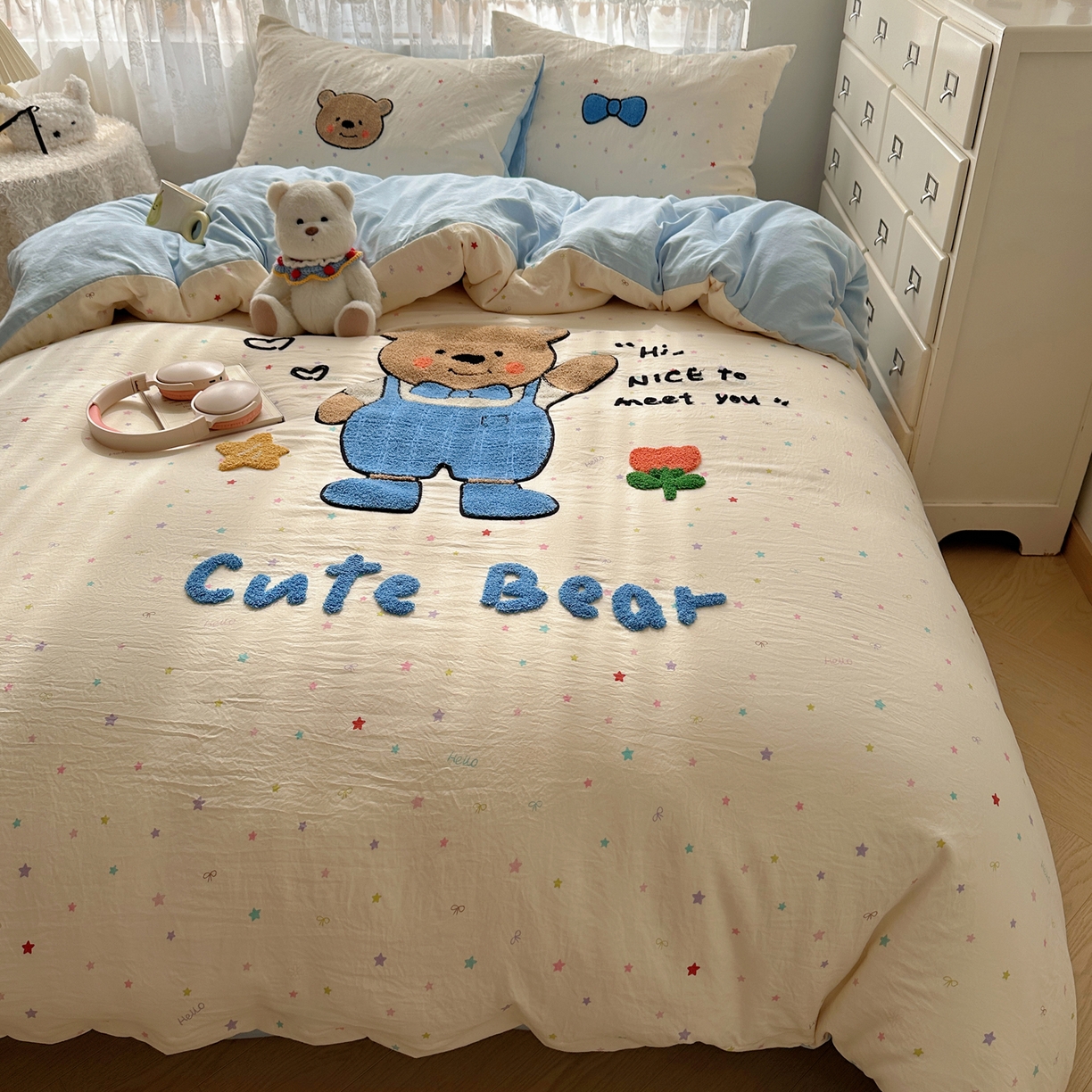 91家纺网 家纺一手货源 找家纺 盼季家纺 2025年A类毛巾绣水洗棉床上用品四件套学生宿舍床单被套三件套（含买家秀） 毛巾绣-绅士崽崽