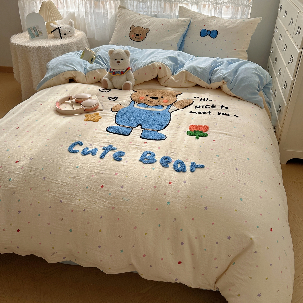 91家纺网 家纺一手货源 找家纺 盼季家纺 2025年A类毛巾绣水洗棉床上用品四件套学生宿舍床单被套三件套（含买家秀） 毛巾绣-绅士崽崽