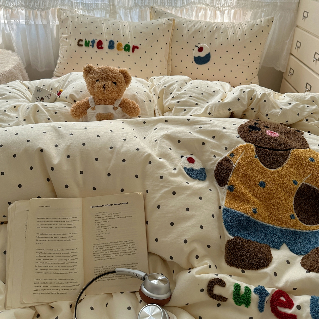 91家纺网 家纺一手货源 找家纺 盼季家纺 2025年A类毛巾绣水洗棉床上用品四件套学生宿舍床单被套三件套（含买家秀） 毛巾绣-波点塔塔