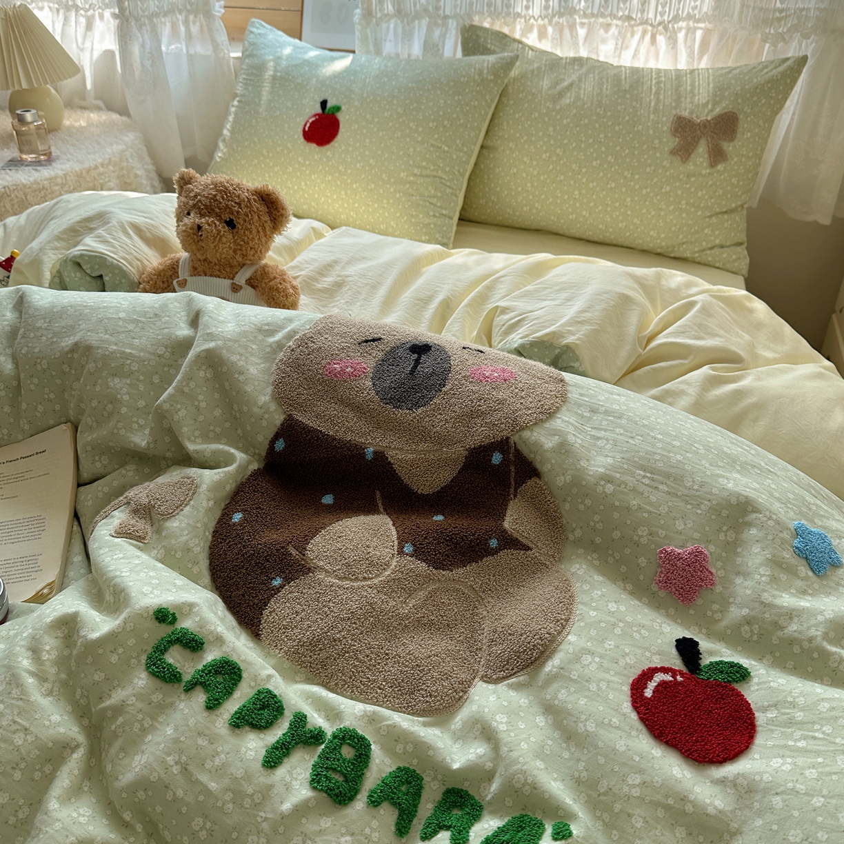 91家纺网 家纺一手货源 找家纺 盼季家纺 2025年A类毛巾绣水洗棉床上用品四件套学生宿舍床单被套三件套（含买家秀） 毛巾绣-懒懒熊