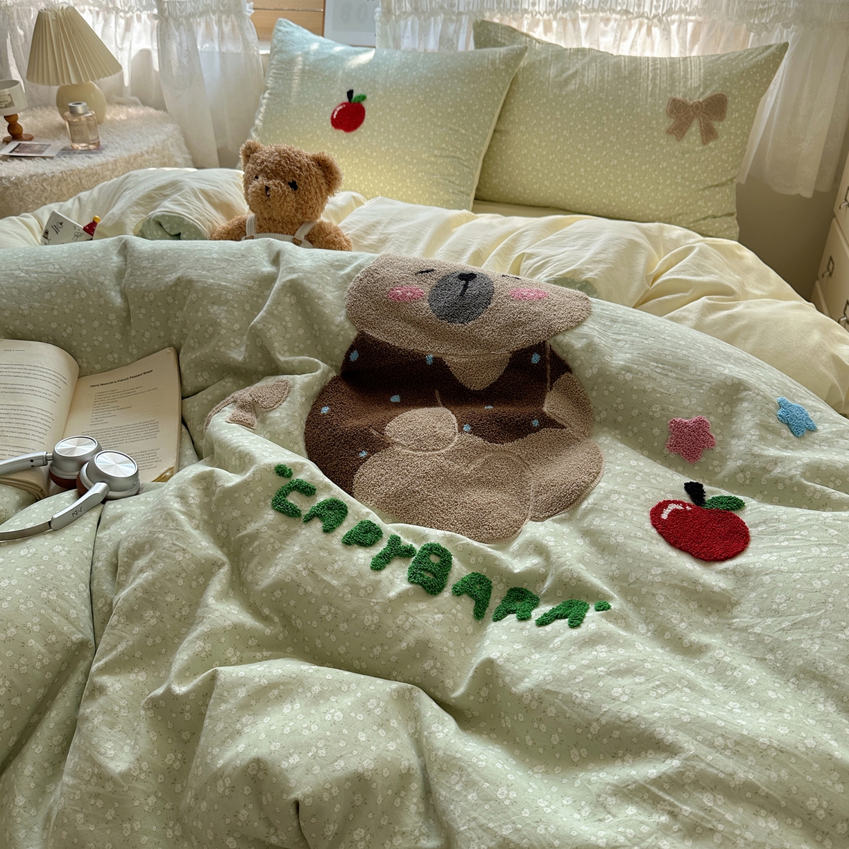 91家纺网 家纺一手货源 找家纺 盼季家纺 2025年A类毛巾绣水洗棉床上用品四件套学生宿舍床单被套三件套（含买家秀） 毛巾绣-懒懒熊