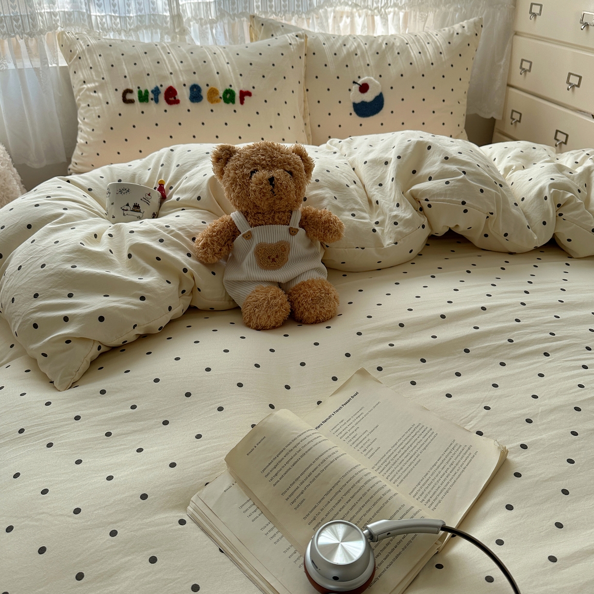 91家纺网 家纺一手货源 找家纺 盼季家纺 2025年A类毛巾绣水洗棉床上用品四件套学生宿舍床单被套三件套（含买家秀） 毛巾绣-波点塔塔