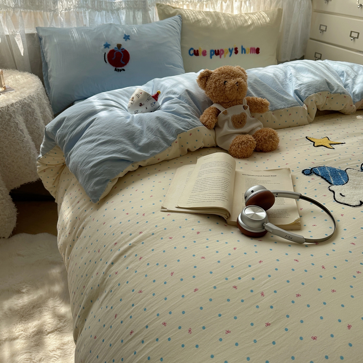 91家纺网 家纺一手货源 找家纺 盼季家纺 2025年A类毛巾绣水洗棉床上用品四件套学生宿舍床单被套三件套（含买家秀） 毛巾绣-沙发汪汪