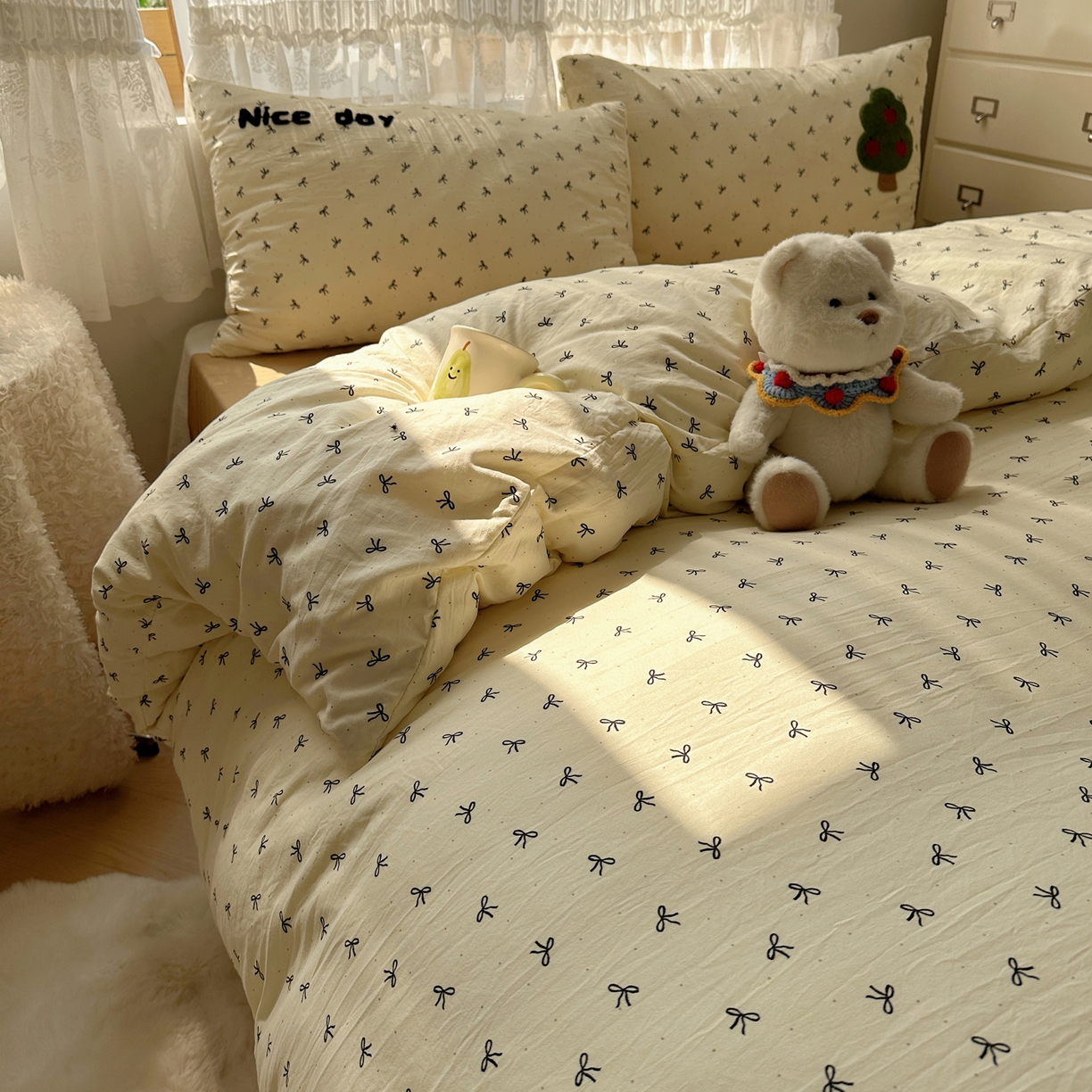 91家纺网 家纺一手货源 找家纺 盼季家纺 2025年A类毛巾绣水洗棉床上用品四件套学生宿舍床单被套三件套（含买家秀） 毛巾绣-滑板小熊