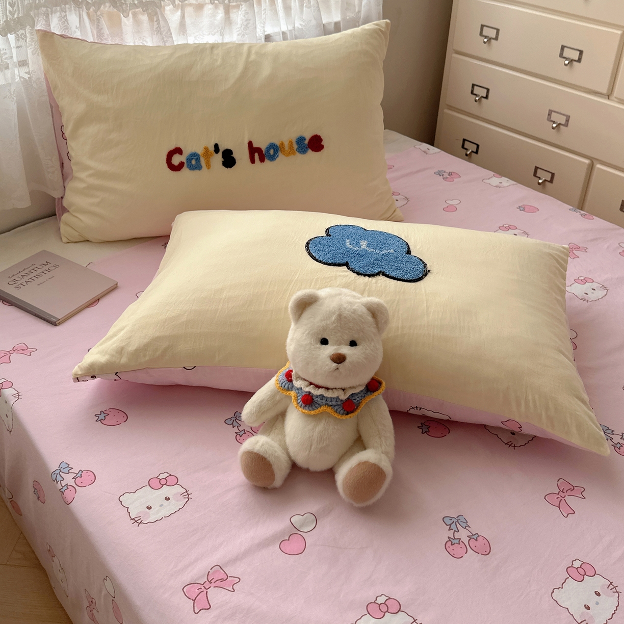 91家纺网 家纺一手货源 找家纺 盼季家纺 2025年A类毛巾绣水洗棉床上用品四件套学生宿舍床单被套三件套（含买家秀） 毛巾绣-KK猫的房子