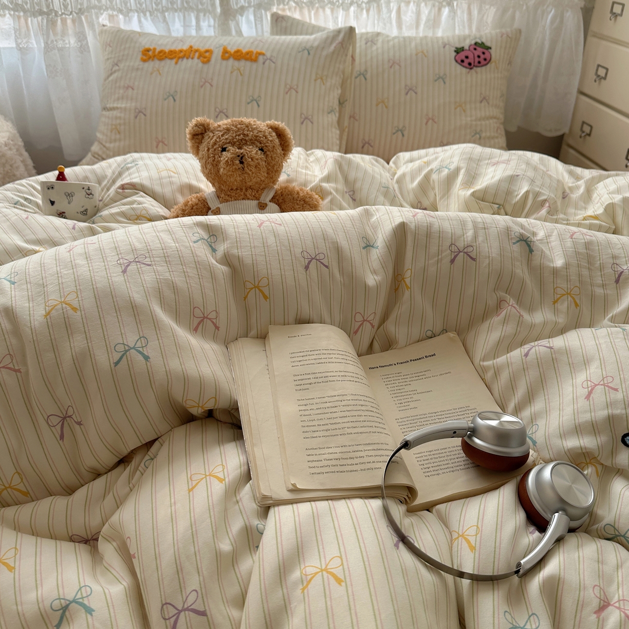 91家纺网 家纺一手货源 找家纺 盼季家纺 2025年A类毛巾绣水洗棉床上用品四件套学生宿舍床单被套三件套（含买家秀） 毛巾绣-躺平小熊