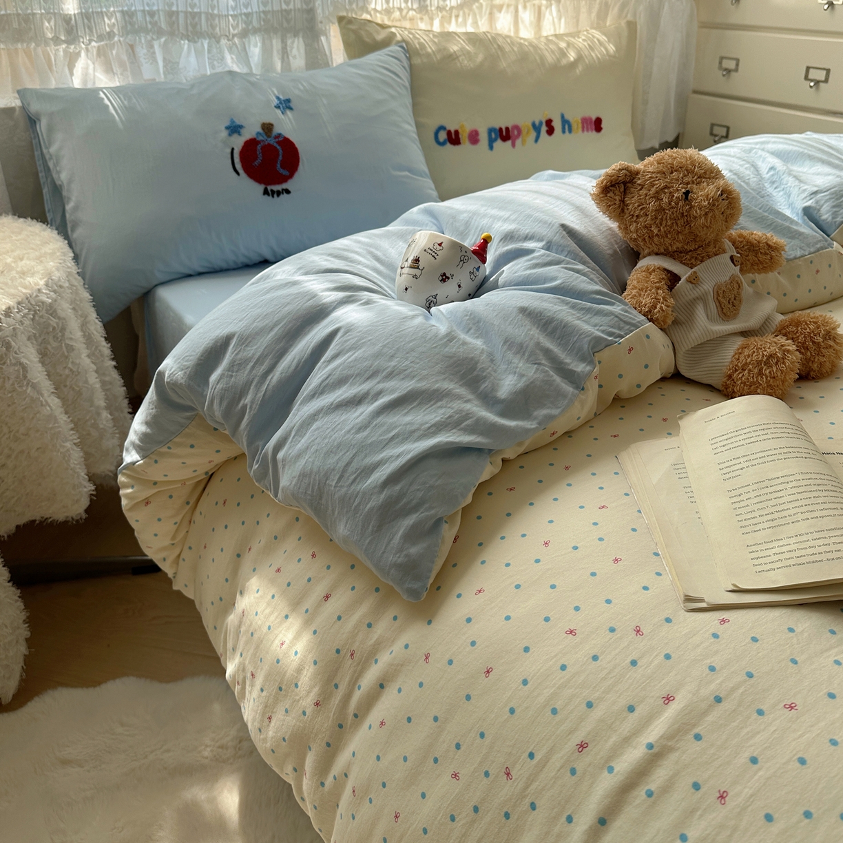 91家纺网 家纺一手货源 找家纺 盼季家纺 2025年A类毛巾绣水洗棉床上用品四件套学生宿舍床单被套三件套（含买家秀） 毛巾绣-沙发汪汪