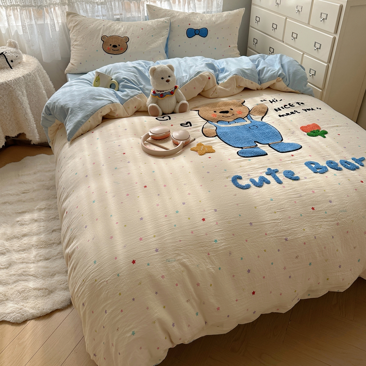 91家纺网 家纺一手货源 找家纺 盼季家纺 2025年A类毛巾绣水洗棉床上用品四件套学生宿舍床单被套三件套（含买家秀） 毛巾绣-绅士崽崽