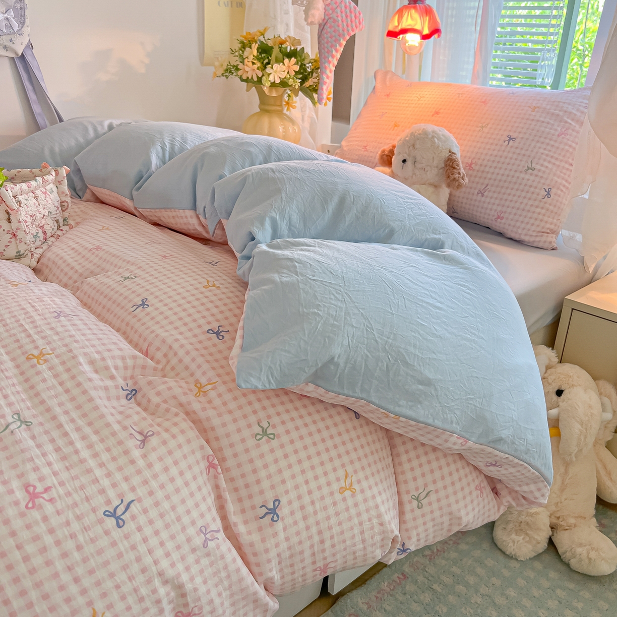 91家纺网 家纺一手货源 找家纺 （总）盼季家纺 2025新款奶油风小清新学生宿舍床上三件套寝室上下铺床单被套床笠三件套