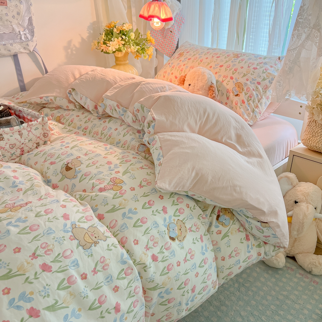 91家纺网 家纺一手货源 找家纺 （总）盼季家纺 2025新款奶油风小清新学生宿舍床上三件套寝室上下铺床单被套床笠三件套