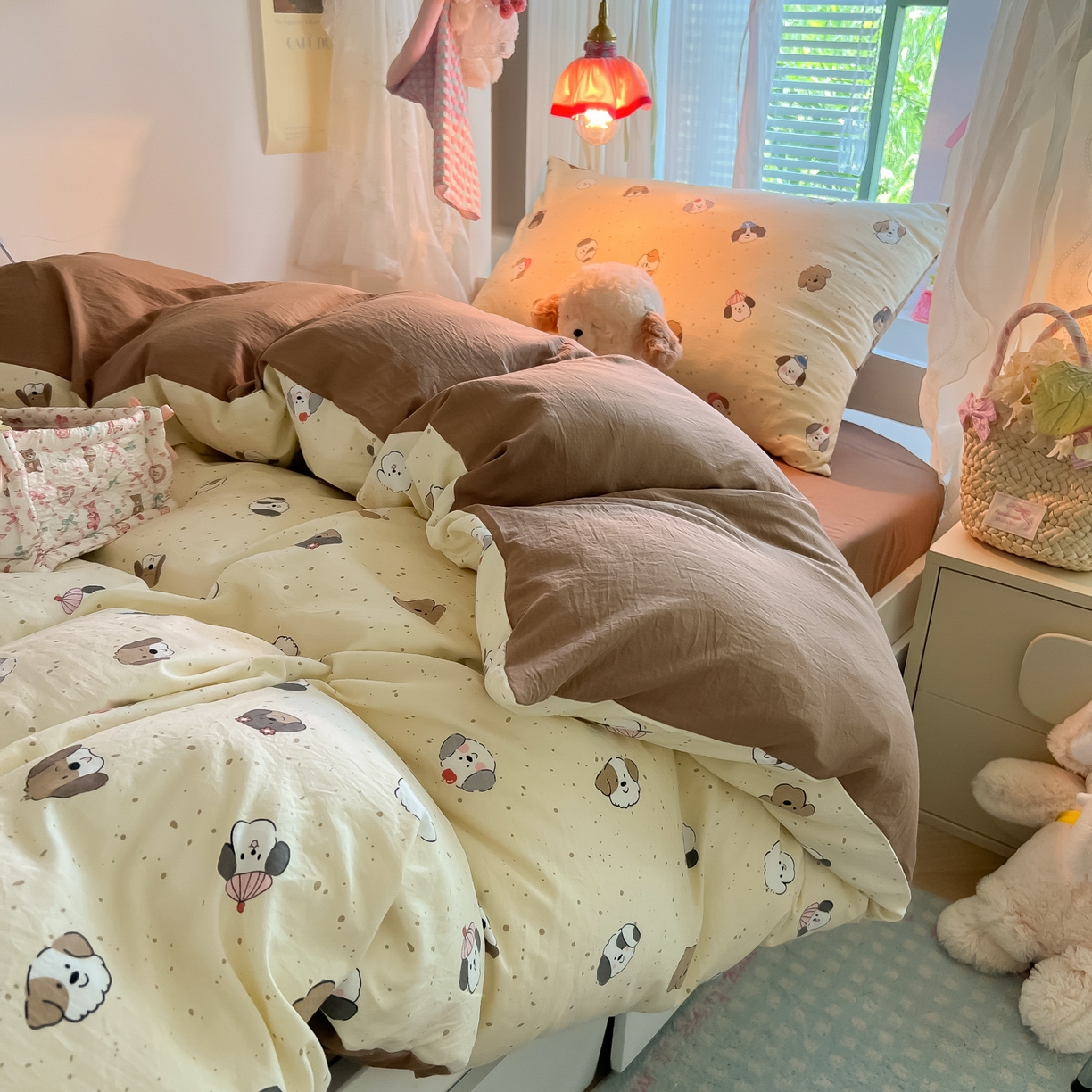 91家纺网 家纺一手货源 找家纺 盼季家纺 2025新款奶油风小清新学生宿舍床上三件套寝室上下铺床单被套床笠三件套 简单款-汪汪派对