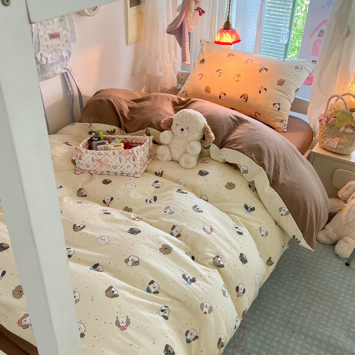 91家纺网 家纺一手货源 找家纺 盼季家纺 2025新款奶油风小清新学生宿舍床上三件套寝室上下铺床单被套床笠三件套 简单款-汪汪派对