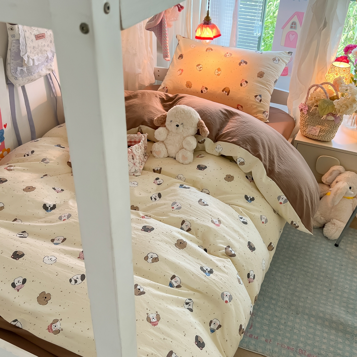 91家纺网 家纺一手货源 找家纺 盼季家纺 2025新款奶油风小清新学生宿舍床上三件套寝室上下铺床单被套床笠三件套 简单款-汪汪派对