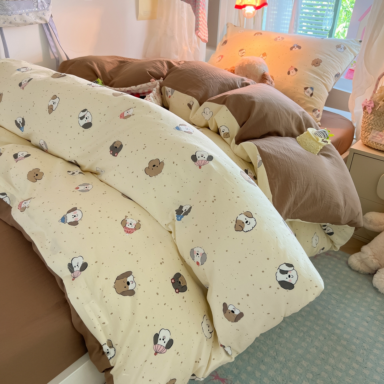 91家纺网 家纺一手货源 找家纺 盼季家纺 2025新款奶油风小清新学生宿舍床上三件套寝室上下铺床单被套床笠三件套 简单款-汪汪派对