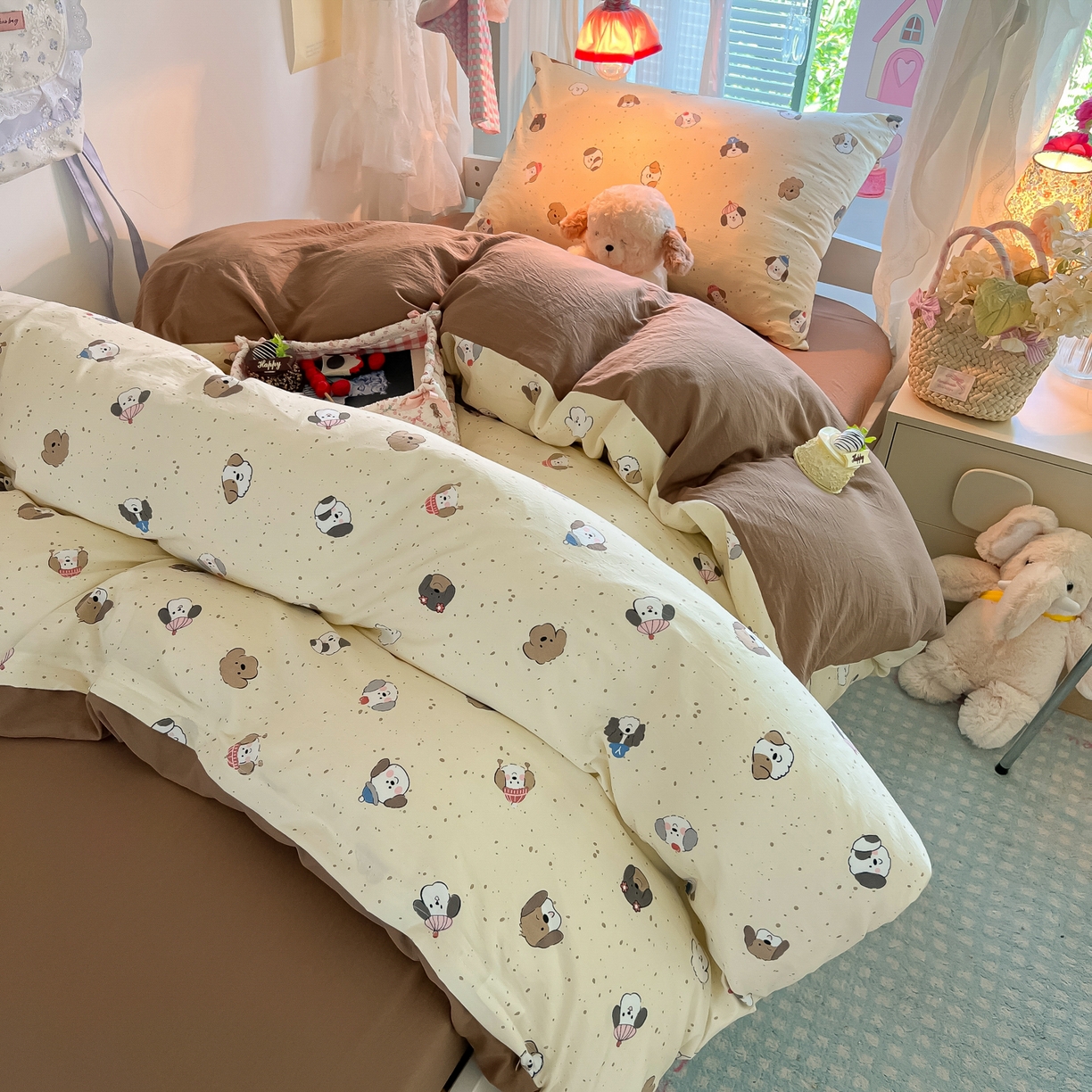 91家纺网 家纺一手货源 找家纺 盼季家纺 2025新款奶油风小清新学生宿舍床上三件套寝室上下铺床单被套床笠三件套 简单款-汪汪派对