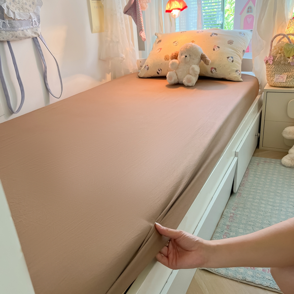 91家纺网 家纺一手货源 找家纺 盼季家纺 2025新款奶油风小清新学生宿舍床上三件套寝室上下铺床单被套床笠三件套 简单款-汪汪派对