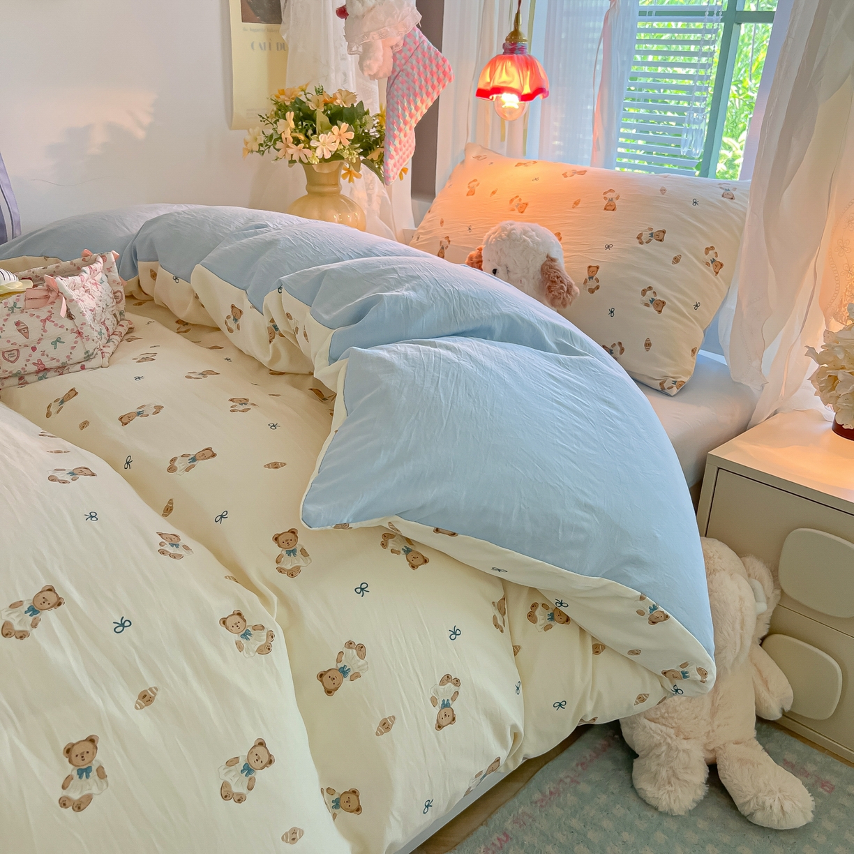 91家纺网 家纺一手货源 找家纺 （总）盼季家纺 2025新款奶油风小清新学生宿舍床上三件套寝室上下铺床单被套床笠三件套