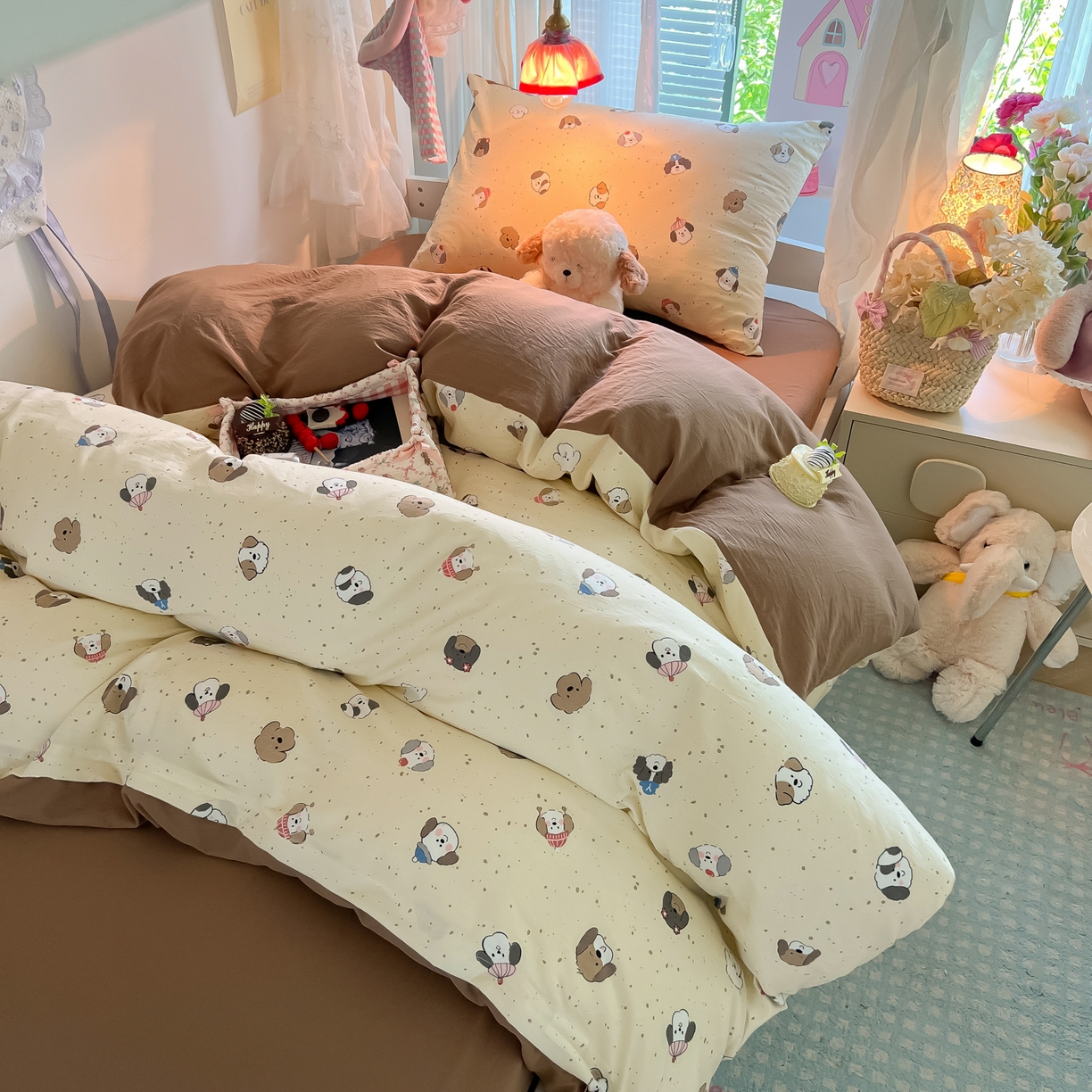 91家纺网 家纺一手货源 找家纺 盼季家纺 2025新款奶油风小清新学生宿舍床上三件套寝室上下铺床单被套床笠三件套 简单款-汪汪派对