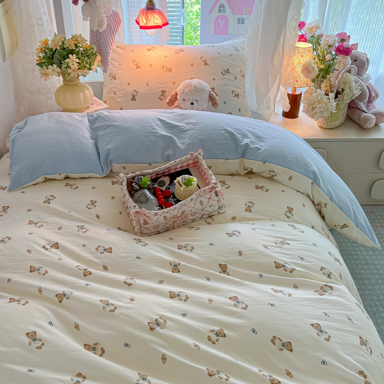 91家纺网 家纺一手货源 找家纺 （总）盼季家纺 2025新款奶油风小清新学生宿舍床上三件套寝室上下铺床单被套床笠三件套