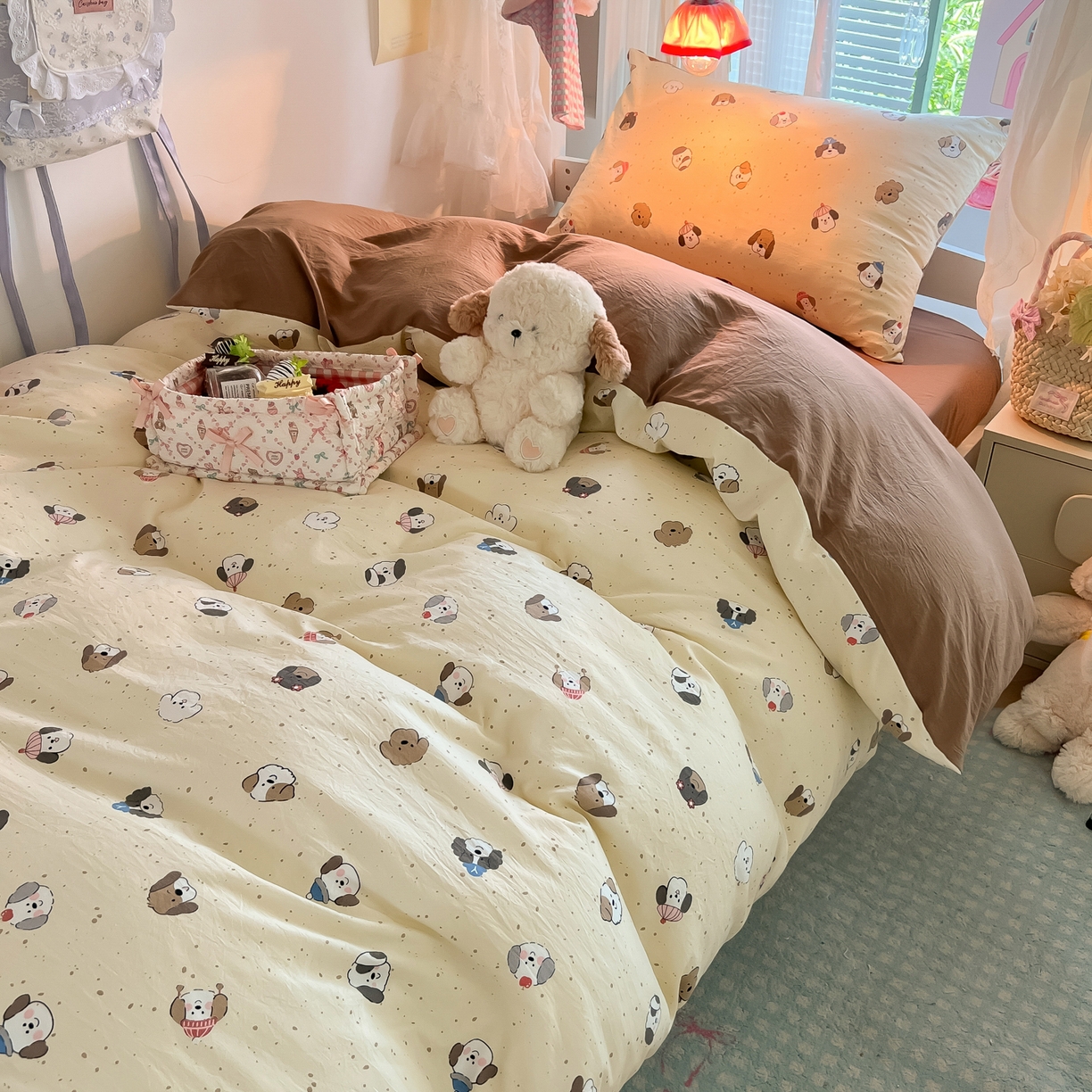 91家纺网 家纺一手货源 找家纺 盼季家纺 2025新款奶油风小清新学生宿舍床上三件套寝室上下铺床单被套床笠三件套 简单款-汪汪派对