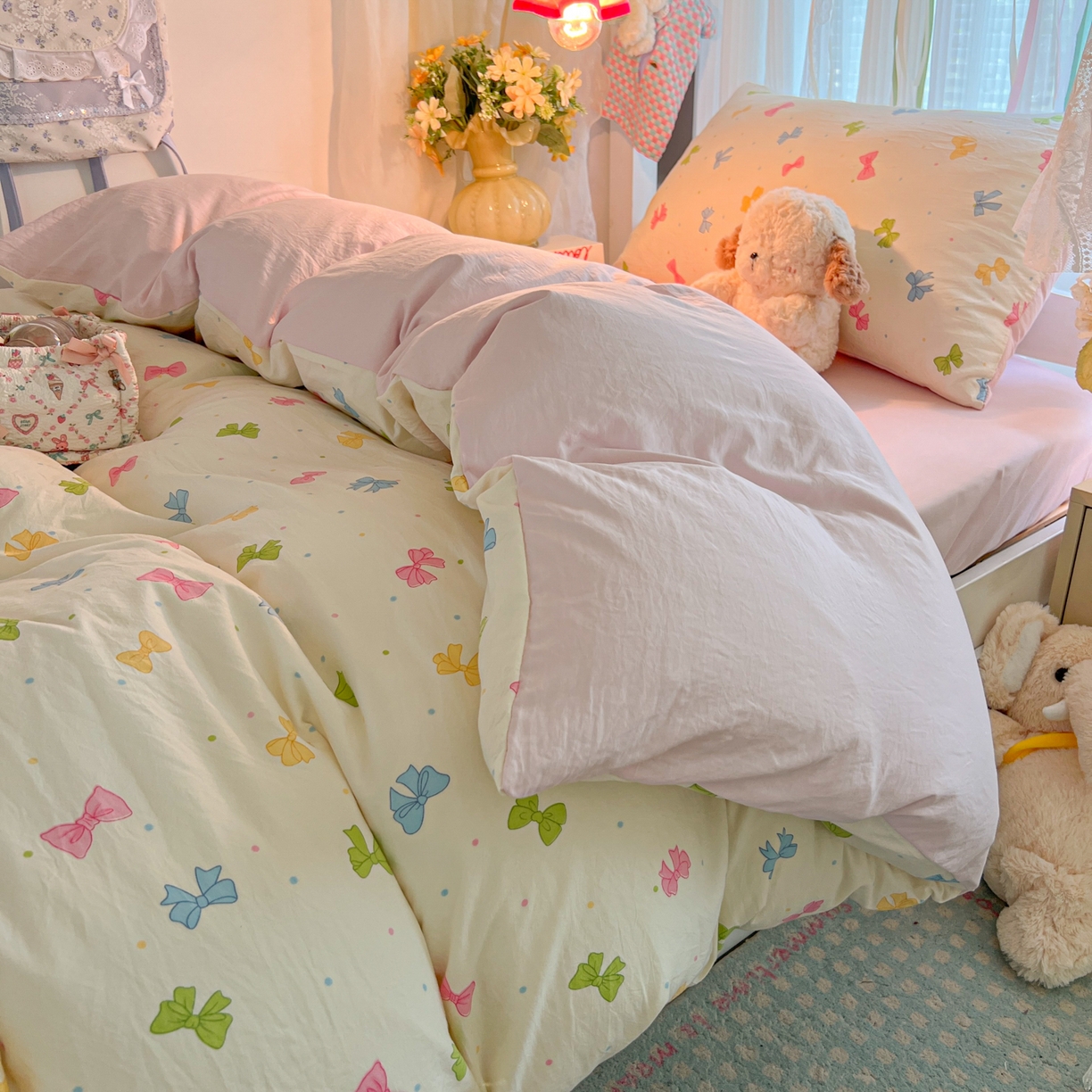 91家纺网 家纺一手货源 找家纺 （总）盼季家纺 2025新款奶油风小清新学生宿舍床上三件套寝室上下铺床单被套床笠三件套