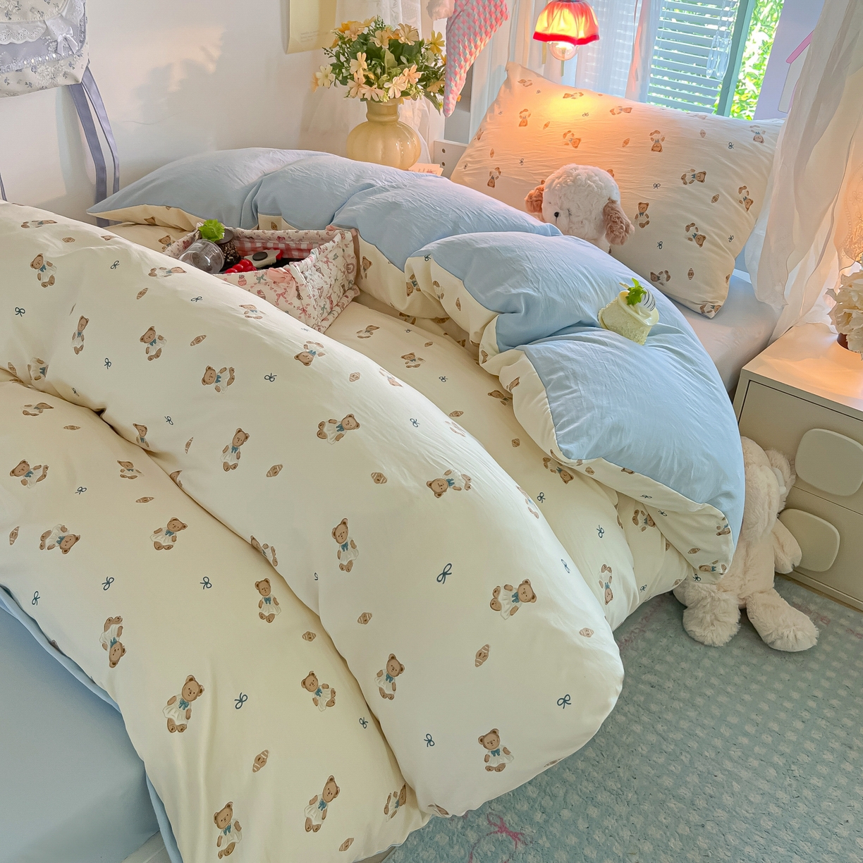 91家纺网 家纺一手货源 找家纺 （总）盼季家纺 2025新款奶油风小清新学生宿舍床上三件套寝室上下铺床单被套床笠三件套