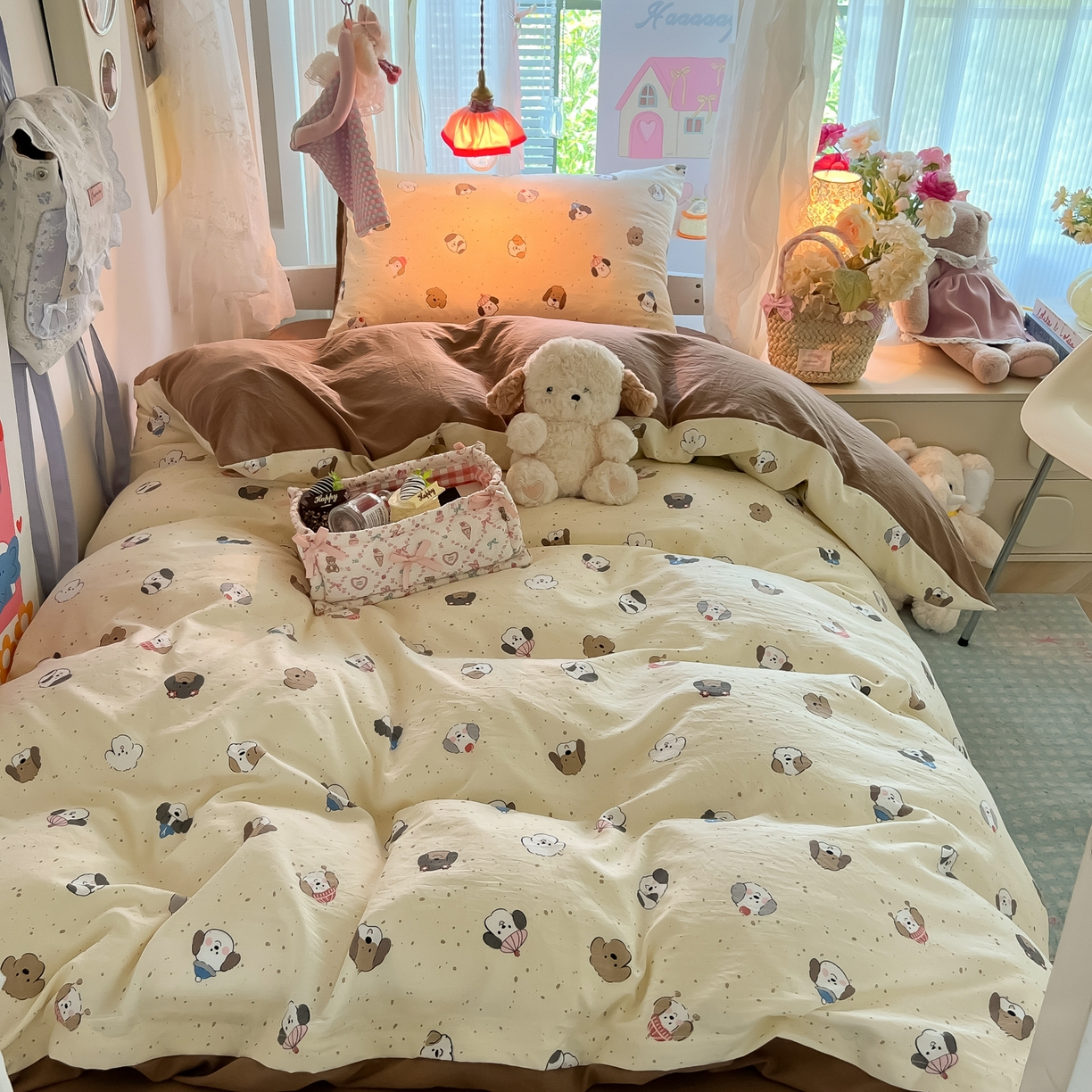 91家纺网 家纺一手货源 找家纺 盼季家纺 2025新款奶油风小清新学生宿舍床上三件套寝室上下铺床单被套床笠三件套 简单款-汪汪派对