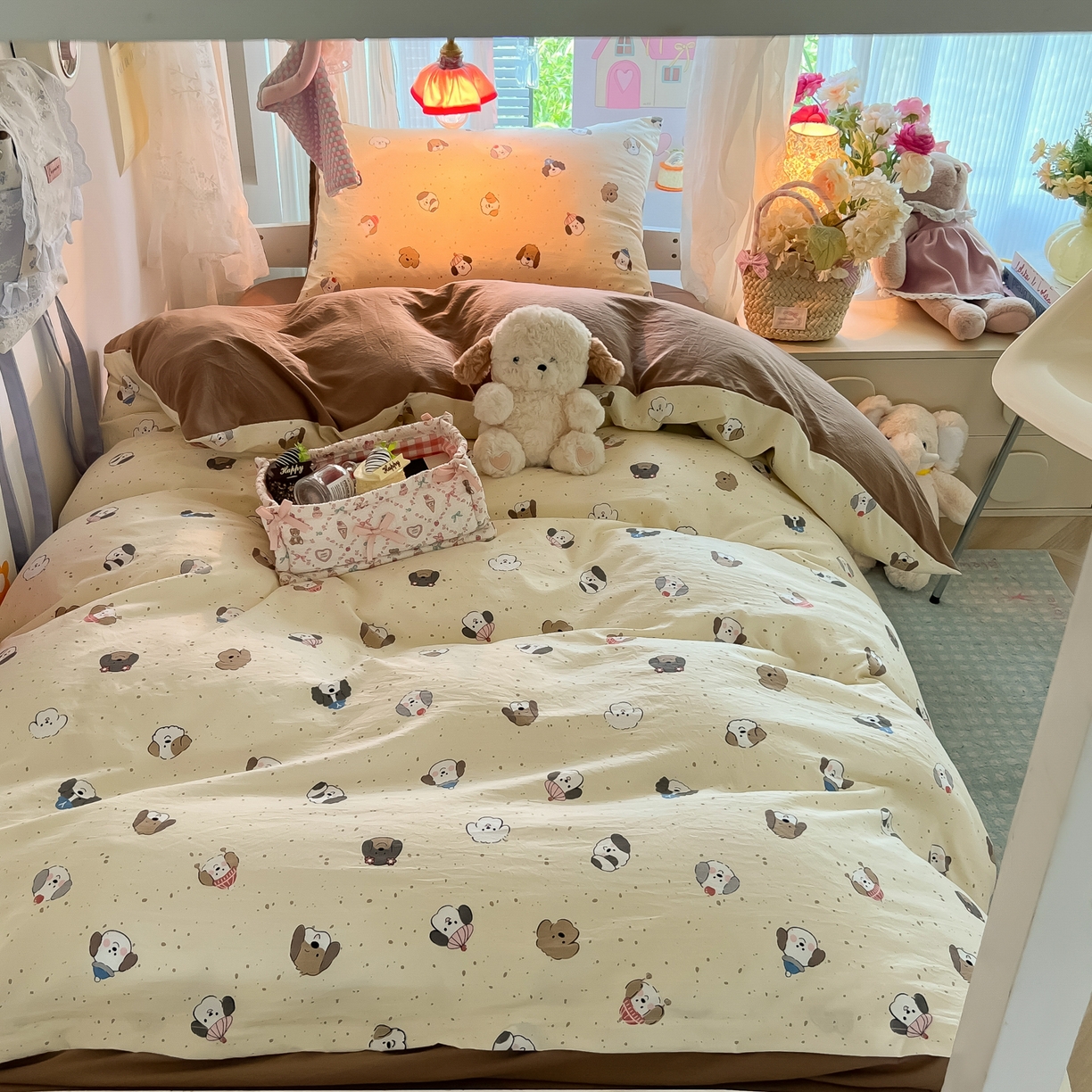 91家纺网 家纺一手货源 找家纺 盼季家纺 2025新款奶油风小清新学生宿舍床上三件套寝室上下铺床单被套床笠三件套 简单款-汪汪派对