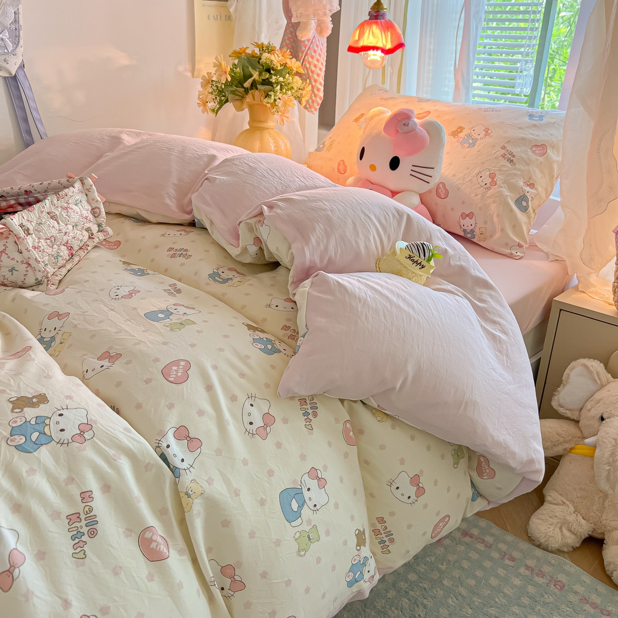 91家纺网 家纺一手货源 找家纺 （总）盼季家纺 2025新款奶油风小清新学生宿舍床上三件套寝室上下铺床单被套床笠三件套