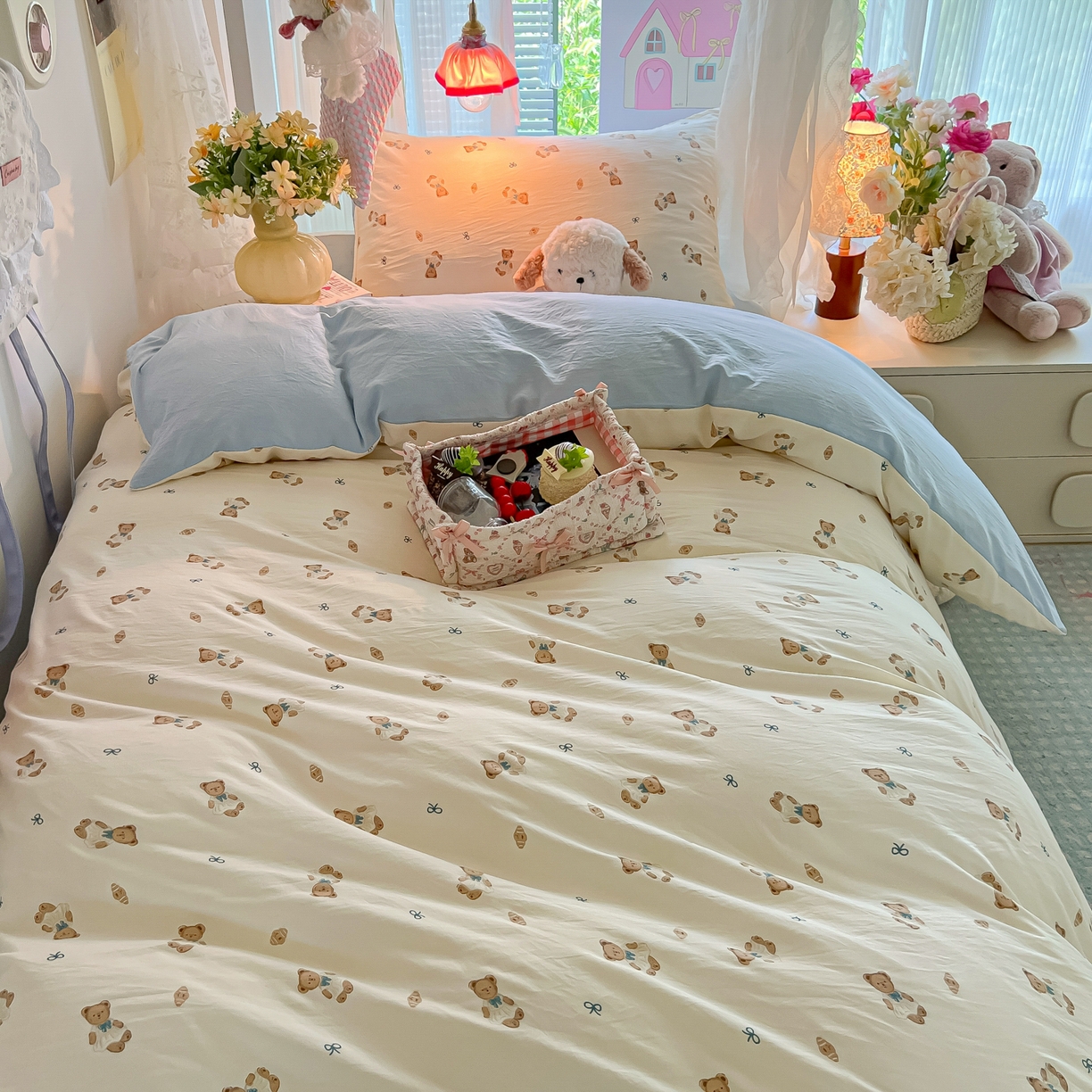 91家纺网 家纺一手货源 找家纺 （总）盼季家纺 2025新款奶油风小清新学生宿舍床上三件套寝室上下铺床单被套床笠三件套