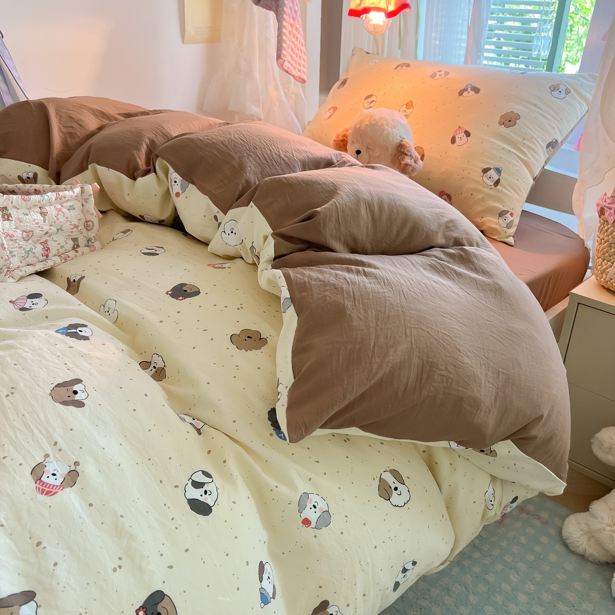 盼季家纺 2025新款奶油风小清新学生宿舍床上三件套寝室上下铺床单被套床笠三件套 简单款-汪汪派对