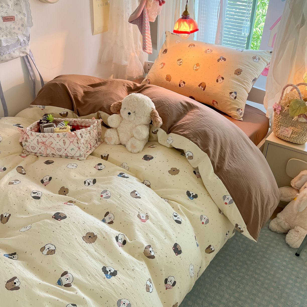 91家纺网 家纺一手货源 找家纺 盼季家纺 2025新款奶油风小清新学生宿舍床上三件套寝室上下铺床单被套床笠三件套 简单款-汪汪派对