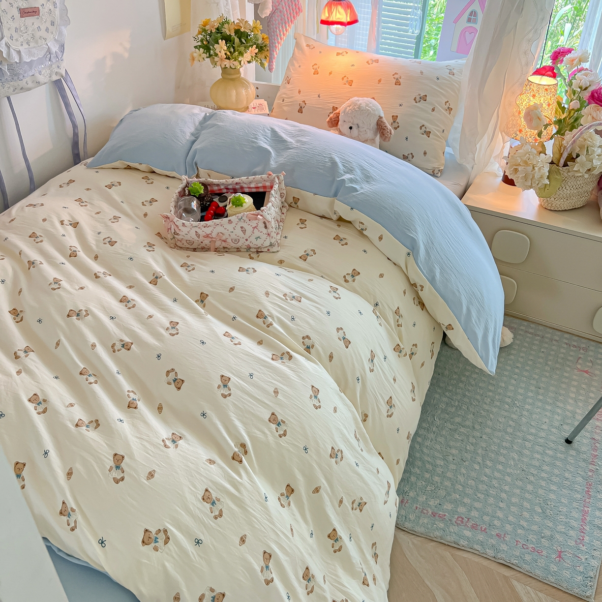 91家纺网 家纺一手货源 找家纺 （总）盼季家纺 2025新款奶油风小清新学生宿舍床上三件套寝室上下铺床单被套床笠三件套