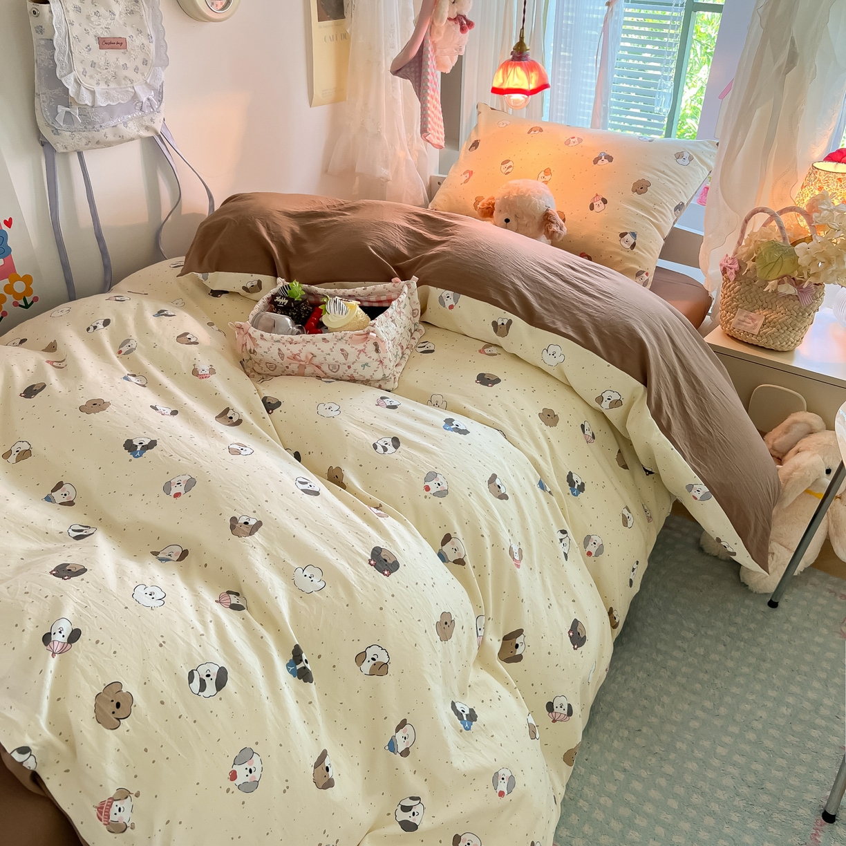 91家纺网 家纺一手货源 找家纺 盼季家纺 2025新款奶油风小清新学生宿舍床上三件套寝室上下铺床单被套床笠三件套 简单款-汪汪派对