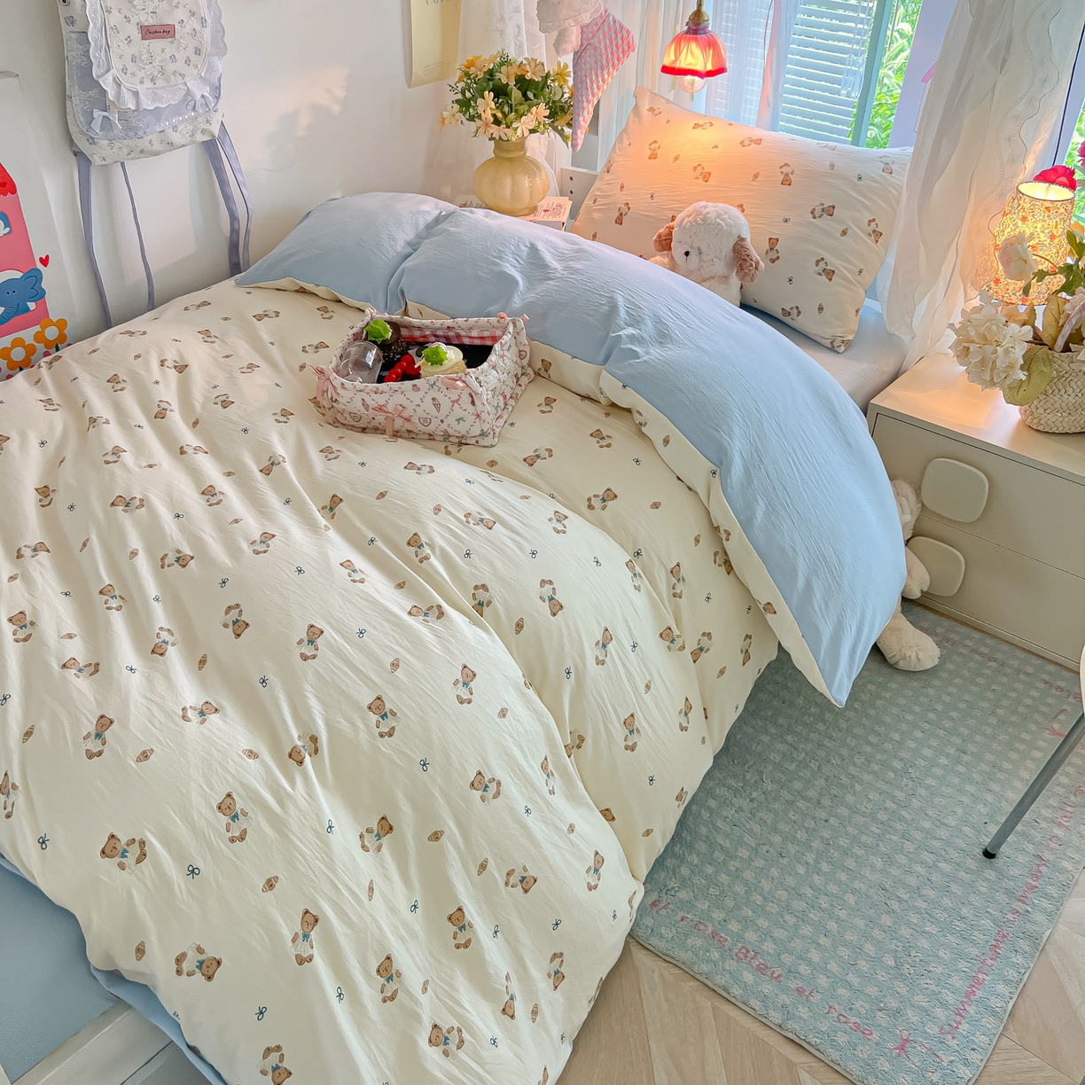 91家纺网 家纺一手货源 找家纺 （总）盼季家纺 2025新款奶油风小清新学生宿舍床上三件套寝室上下铺床单被套床笠三件套