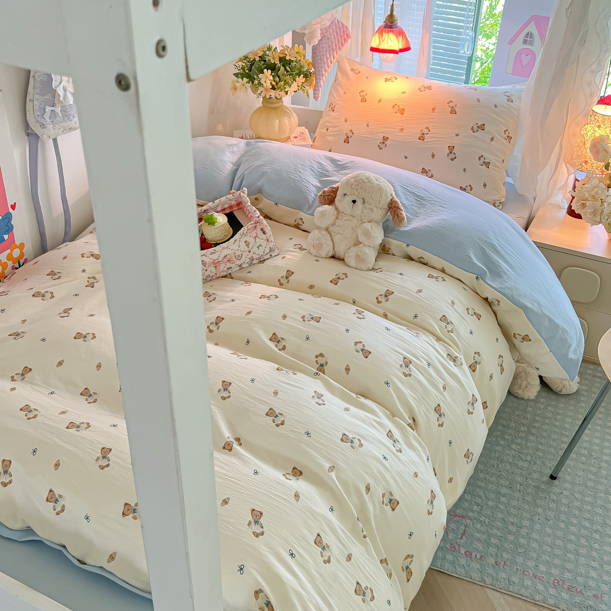 91家纺网 家纺一手货源 找家纺 （总）盼季家纺 2025新款奶油风小清新学生宿舍床上三件套寝室上下铺床单被套床笠三件套