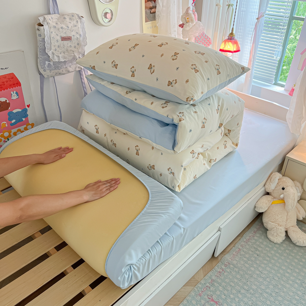 91家纺网 家纺一手货源 找家纺 （总）盼季家纺 2025新款奶油风小清新学生宿舍床上三件套寝室上下铺床单被套床笠三件套