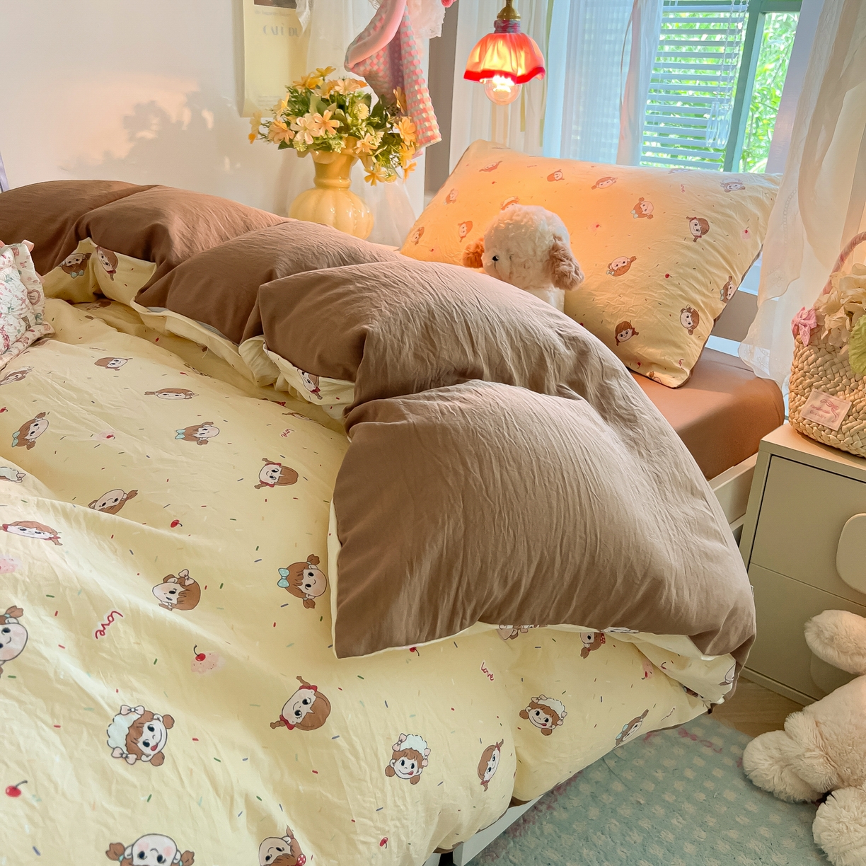 91家纺网 家纺一手货源 找家纺 （总）盼季家纺 2025新款奶油风小清新学生宿舍床上三件套寝室上下铺床单被套床笠三件套