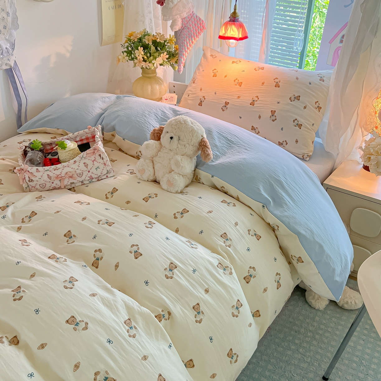 91家纺网 家纺一手货源 找家纺 （总）盼季家纺 2025新款奶油风小清新学生宿舍床上三件套寝室上下铺床单被套床笠三件套