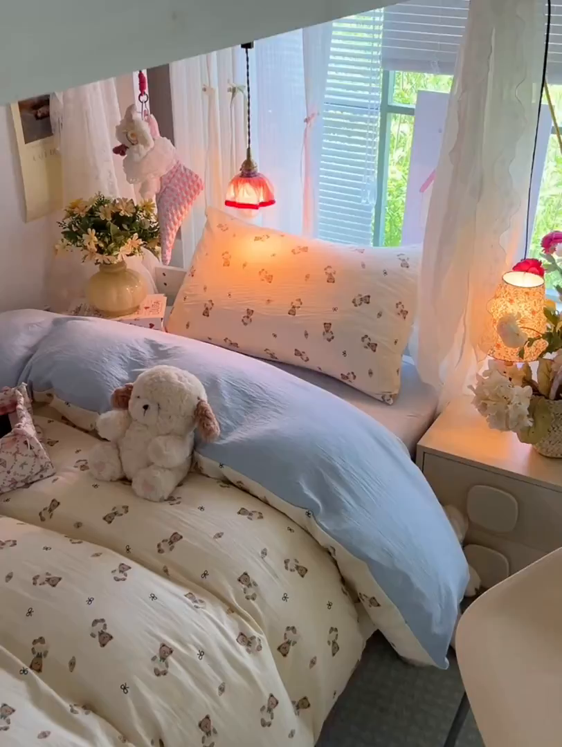 91家纺网 家纺一手货源 找家纺 （总）盼季家纺 2025新款奶油风小清新学生宿舍床上三件套寝室上下铺床单被套床笠三件套