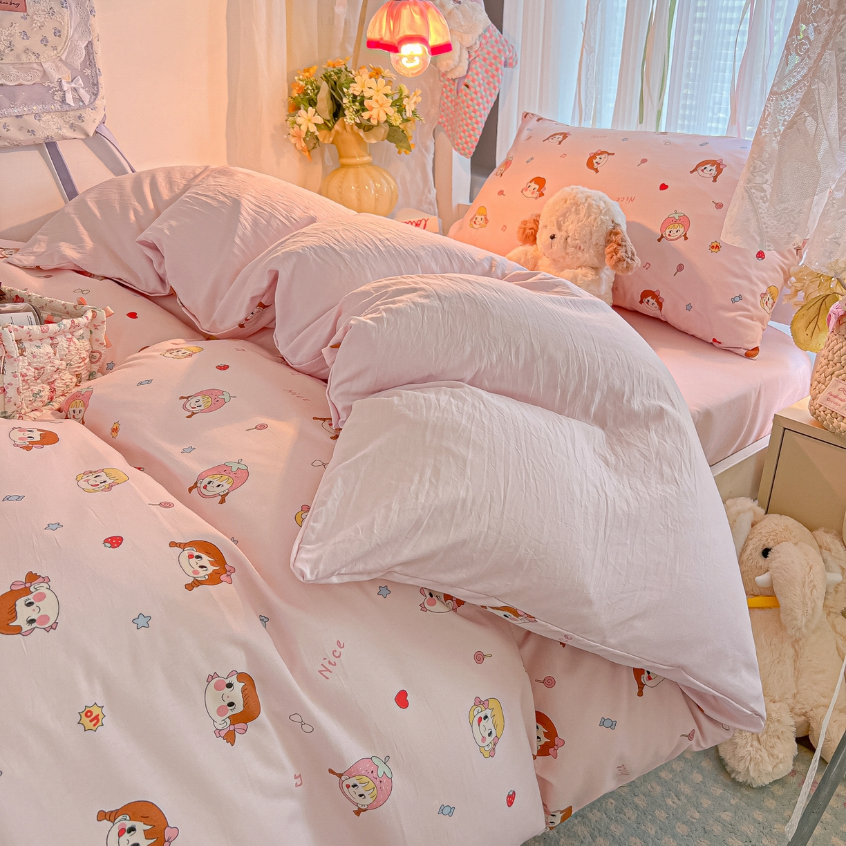 91家纺网 家纺一手货源 找家纺 （总）盼季家纺 2025新款奶油风小清新学生宿舍床上三件套寝室上下铺床单被套床笠三件套