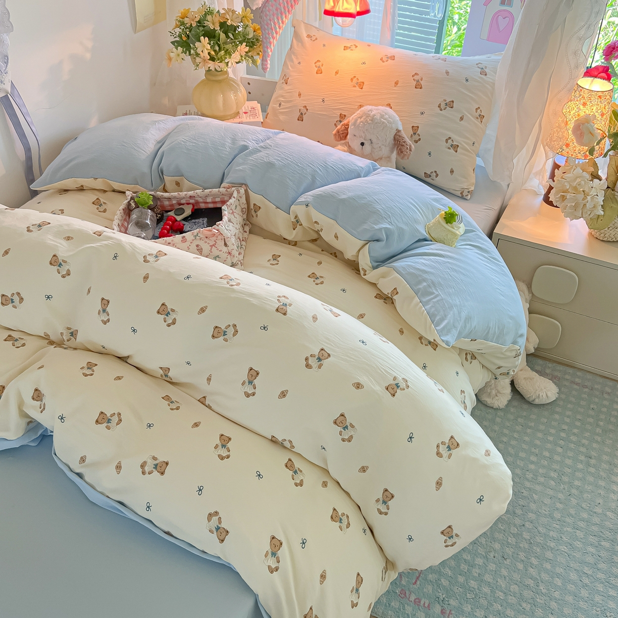 91家纺网 家纺一手货源 找家纺 （总）盼季家纺 2025新款奶油风小清新学生宿舍床上三件套寝室上下铺床单被套床笠三件套